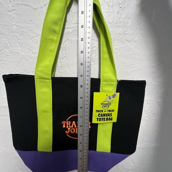 Trader Joe's Black and Purple Trick or Treat Canvas Tote Bag - Picture 2 of 4